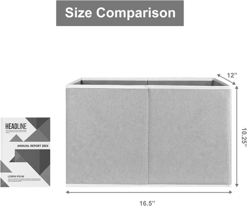 Storage Bins for Shelves, 3-Pack Medium Linen Organizers and Collapsible Baskets with Handles for Bedroom, Gray