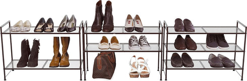 3-Tier Simple Houseware Stackable Mesh Shoe Rack, Bronze