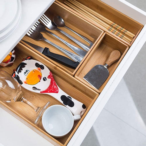 PRATIQUE Bamboo Drawer Organizer - Kitchen Utensil Organizer Silverware Tray Cutlery Holder,Office Desk Supplies and Accessories (15X5.9X2.6 inch) by PRATIQUE