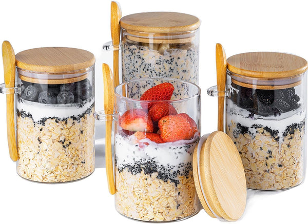 MHDCLY Overnight Oats Containers with Lids,16oz Overnight Oats Jars 4 Pack, Oatmeal Cups,Meal