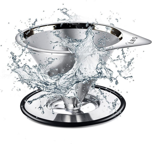 LHS Stainless Steel Pour Over Coffee Dripper - Reusable Metal Cone Filter - Single Cup Coffee Maker 1-4 Cup