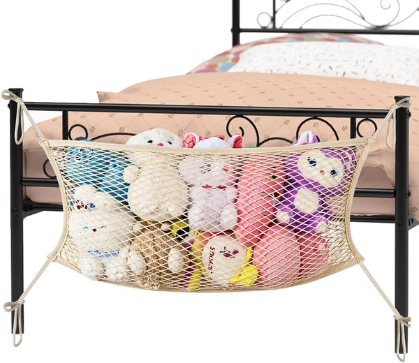 Stuffed Animal Storage Net for Kids, Bedside Organizer Net for Neatly Storing Stuffed Animals, Beige Cotton