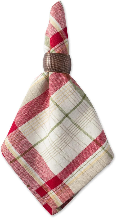 DII Orchard Plaid Collection 6 Piece Napkin Set, 20x20, Taupe/Red Linen Tabletop Essentials
