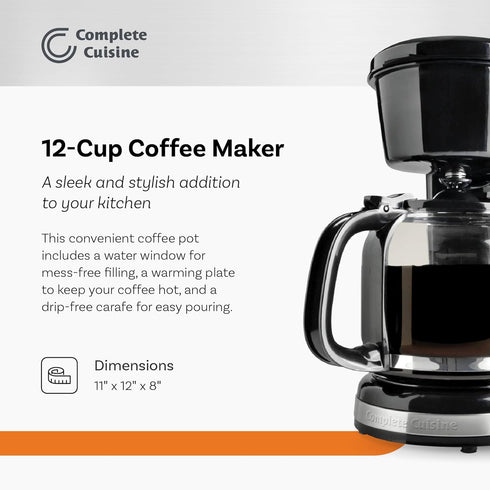 CC-1203-12C 12-Cup Coffee Maker, Stainless-Steel with Glass Pot Carafe and Reusable Filter
