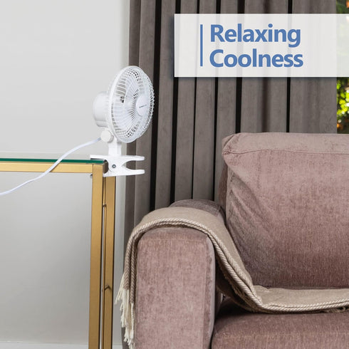 Air-Cooling 6-Inch Clip on Fan, 360° Rotation, Two Speed Portable Desk Fan with Strong Clamp Grip for Quiet Operation