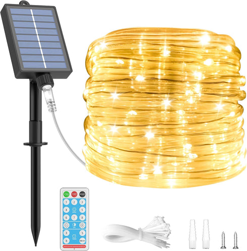 ICRGB Solar Rope Lights Outdoor Waterproof, 39FT 120LED with Remote Control & 8 Modes for Holiday Decoration