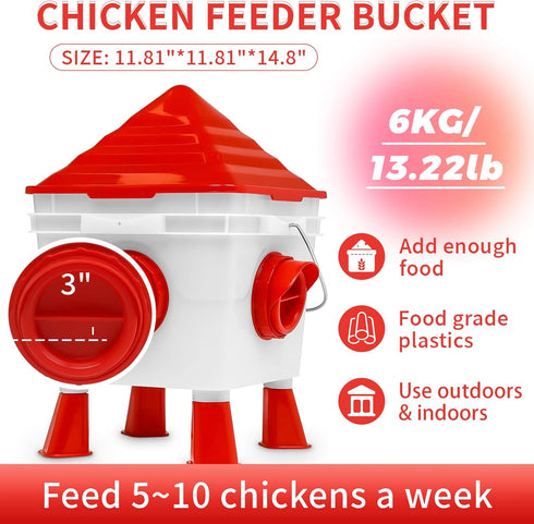 Set, 13 lb 2 Chicken Feeder and Waterer No Waste Automatic Chicken Feeder Bucket & Gallon Gravity Chicken Waterer
