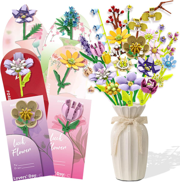 POATROZON Valentine's Day Gifts Party Favor 24Pcs Gifts Flowers Bouquet Botanical Building Block