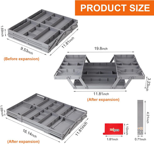 Drawer Organizer - 2/3 Tier Expandable Collapsible Tray with Adjustable Compartments for Cosmetics, Jewelry & Kitchen