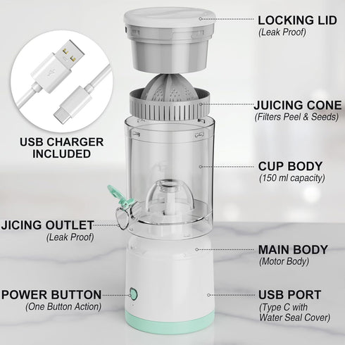 Electric Juicer Rechargeable, Portable Orange Citrus Juicer Machines with USB and Cleaning Brush for Orange, Lemon, Citrus, Grapefruit, Apples by MOYAC