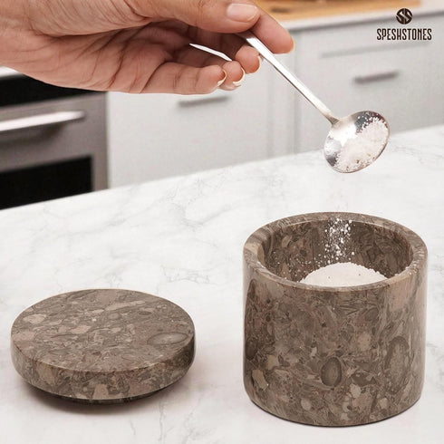 3 Inch Countertop Marble Salt Cellar Flaky Salt Containers for - Sugar Bowl With Lid, Salt Holder, Spice Jars, Salt Box
