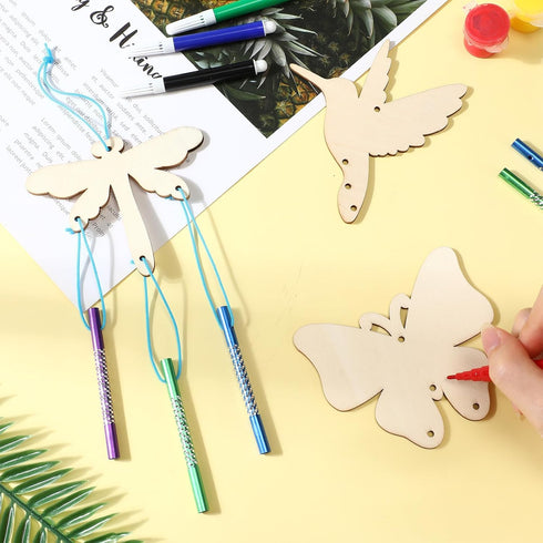 Leinuosen 30 Hummingbird Pcs Wind Chime Kit Wooden Wind Chimes Decorative Butterfly Windchimes Hanging Dragonfly DIY