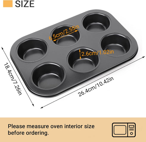 Beasea Muffin Pan 6 Cup, Set of 2 Non Stick Muffin Baking Pan, Carbon Steel Muffin Pan Bakeware Set Cupcake Baking Pan for Oven Baking by Beasea