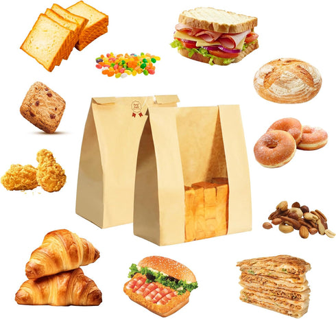 Bread Bags for Homemade Bread, 50PCS Paper Bags for Sourdough with Window for Baked Food Packaging