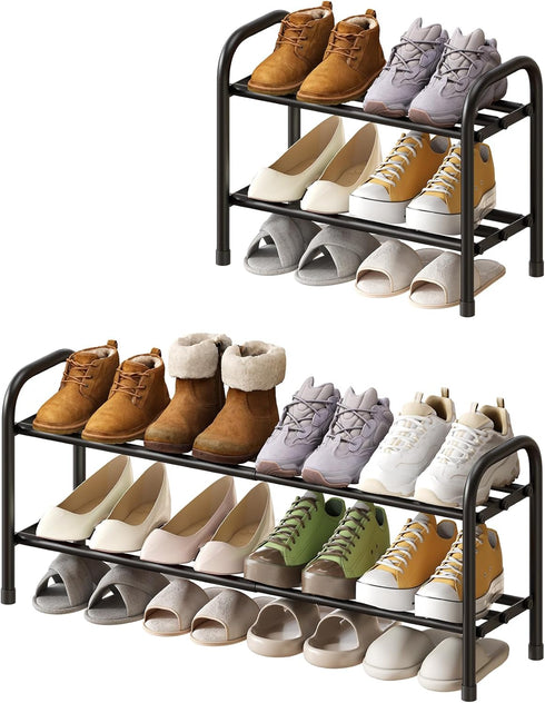 kiplant Shoe Rack for Closet, Black 2-Tier Expandable Closet Shoe Rack Metal Organizer,