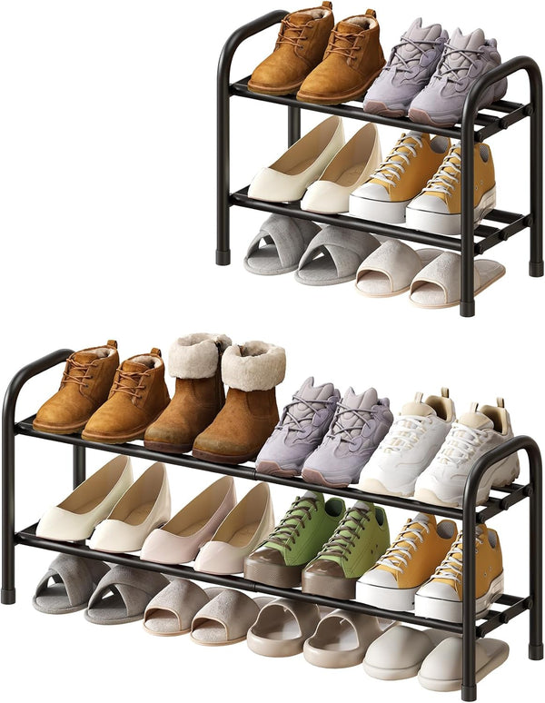 kiplant Shoe Rack for Closet, Black 2-Tier Expandable Closet Shoe Rack Metal Organizer,