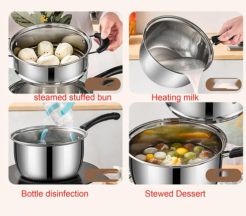 Stainless Steel Saucepan, 1.3 Quart Long Handle Milk Pot with Lid for Cooking, Boiling Milk, Soup (18cm)