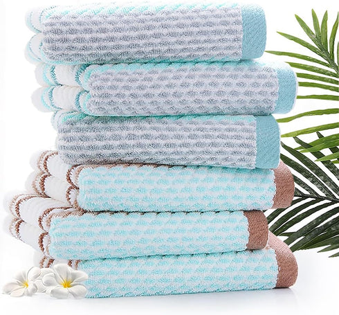 Pidada Hand Towels Set of 2, Striped Pattern 100% Cotton Soft Absorbent Decorative Towel for Bathroom