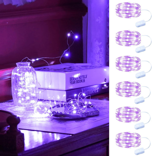 HXWEIYE 6 Pack Purple Fairy Lights Battery Operated, 7ft 20LED Mini Fairy