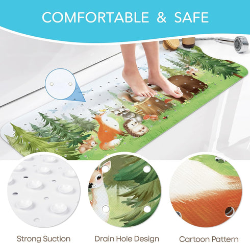 Slip-40 16 Inch, SHUCHING Woodland Animal Bath Mat for Tub Non X Bathtub Mat Non Slip for Baby Kids, Long Toddler