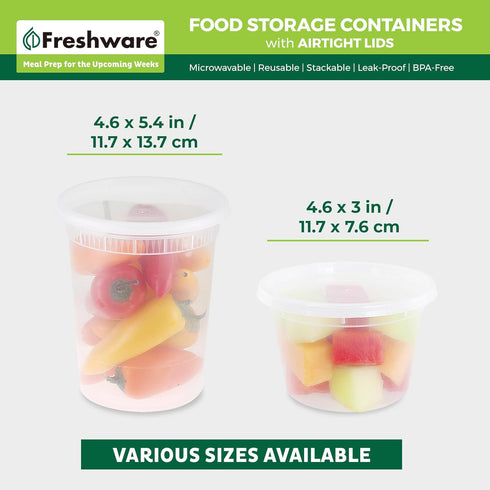 Freshware 48 Pack Food Storage Containers with Lids, 16 and 32 oz, Plastic Deli, Meal Prep, Microwave Safe, Clear