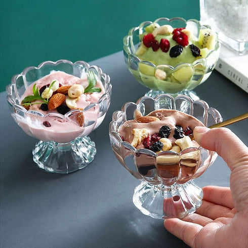 Set of 6 Iced Cream Dessert Bowls, 6oz Vintage Glassware with Heavy Base, Perfect for Sundae, Fruit, Snack, Condiment