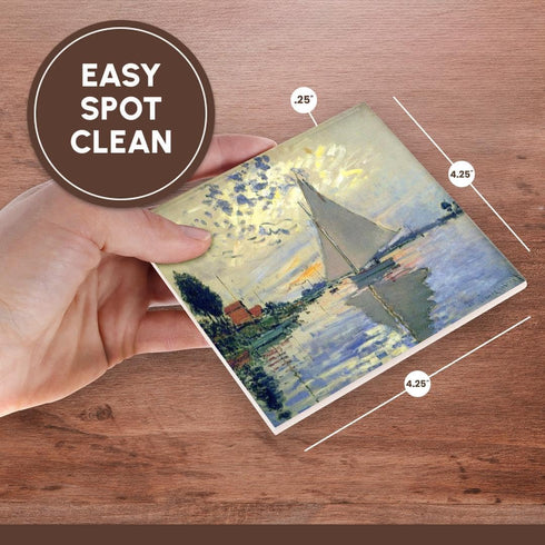 3dRose CST_203678_3 Monet Painting Sailboat at Le Petit Ceramic Tile Coasters, Set of 4