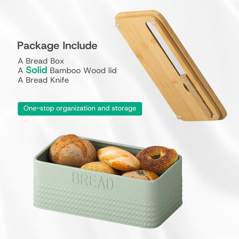 kiplant Countertop, Bread Box for Kitchen Large Bread Storage Container with Bamboo Lid, Iron Farmhouse Bread Box