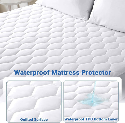 Full Size Mattress Protector, 100% Waterproof Quilted Cover, Soft & Cooling Mattress Pad with Deep Pocket 6"-21"