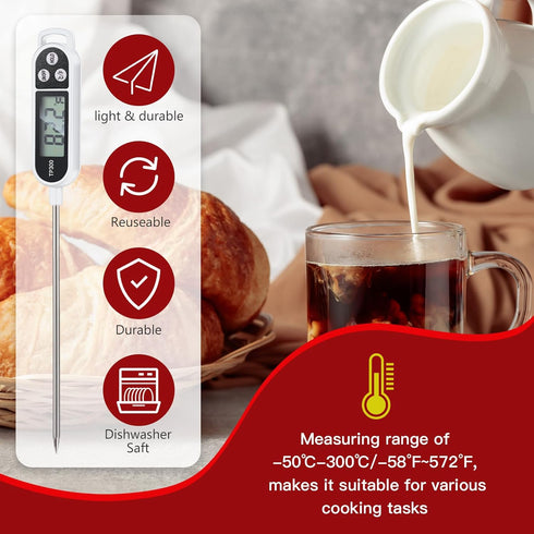 6 Pcs Instant Read Digital Food Thermometer with Probe - Cooking Thermometer Supplies for BBQ Kitchen (White)