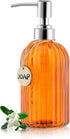16 OZ Soap Dispenser, Clear Tempered Glass with 304 Stainless Steel Pump for Bathroom, Kitchen, Lotion (Orange)