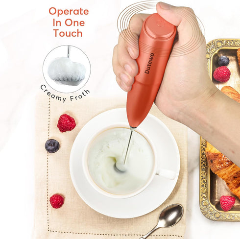 Hand Mixer Milk Frother for Coffee - Dutewo Handheld Foam Maker for Lattes, Mini Foamer for Cappuccino, Red 178C