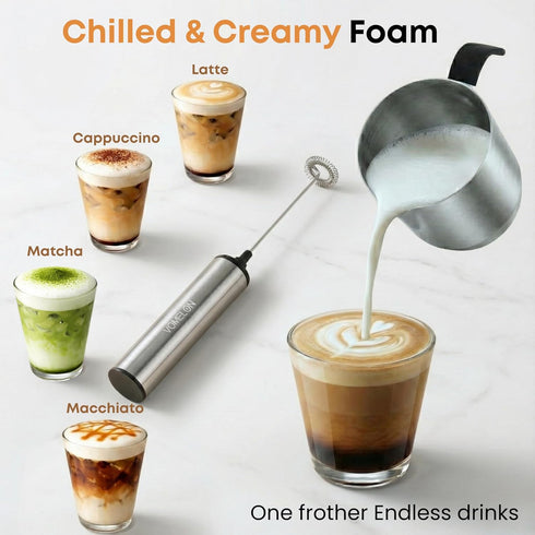 VOMELON Operated,2-Speed Rechargeable Milk Frother Battery Portable Travel Frother,Electric Milk Foamer Coffee Frother
