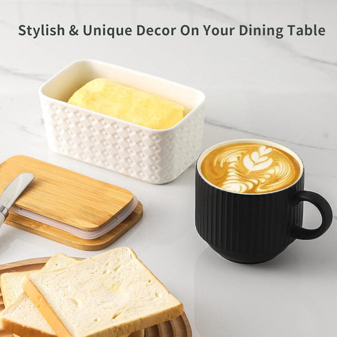 Hasense Large Butter Dish with Lid for Countertop, Farmhouse Ceramic Butter Container with Cover, White Pattern