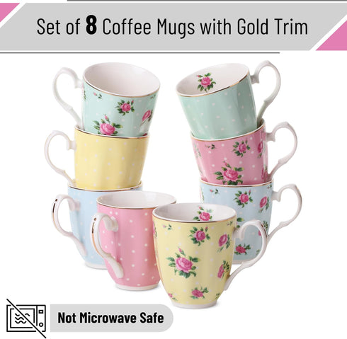 12 oz, Set 8, Set, BTaT- Royal Coffee Mugs, of Porcelain Bone China, Tea Mug, Large Coffee Mugs for Coffee Cups Tea