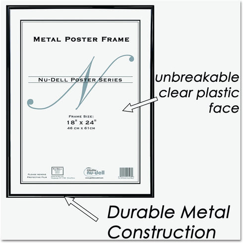NuDell Metal Poster Frame, 18 x 24, Plastic Face, Black, 31222