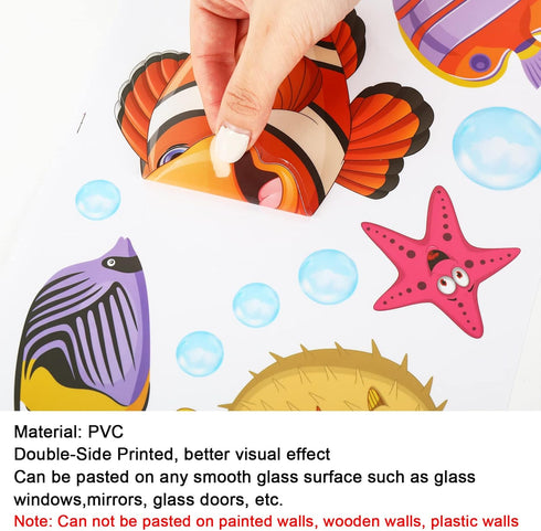 9 Sheets Summer Window Clings, Ocean Themed Tropical Fish Double-Sided Decals for Home Office Bathroom Decor