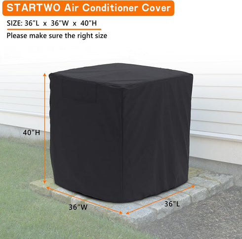 STARTWO Air Conditioner Cover for Outside Units, Durable Waterproof Square AC Cover with Windproof Buckles, Black