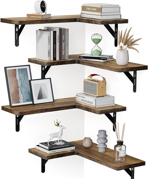 Amada HOMEFURNISHING Corner Floating Shelves, Set of 4 Corner Wall Shelves, Shelves