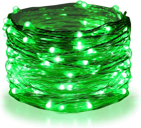 Twinkle Star 33FT 100 LED Silver Wire String Lights, Green Battery Operated Fairy Lights for Christmas Wedding Party