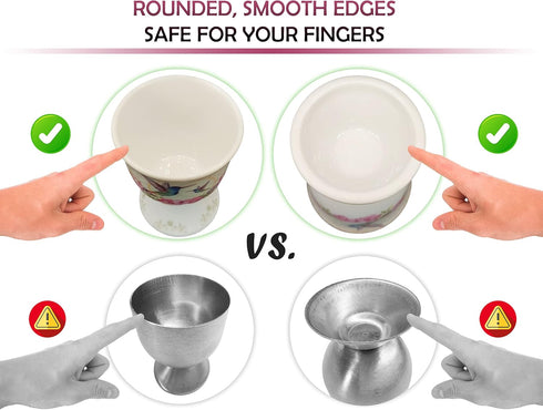 NobleEgg Vintage Style Porcelain Egg Cups for Soft Boiled Eggs with Stainless Steel Spoons