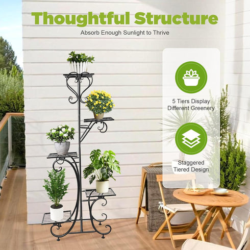 5 Tier Plant Stand Indoor Outdoor, Tall Flower Display Stand, Multi-Tiered Plant Rack Shelf for Plants, Corner Plant