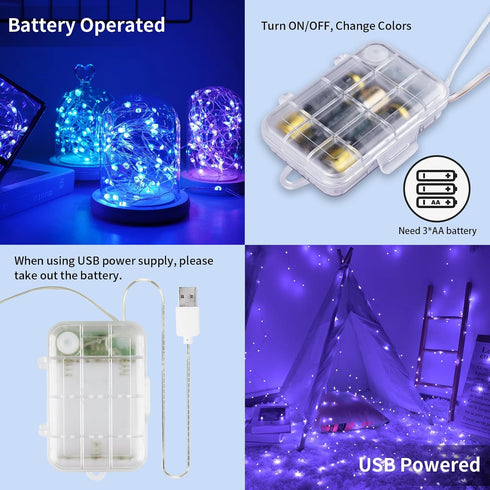 33ft 100LED 2 Pack 16.5ft 16 StarryEver Fairy Lights Battery Operated, Color Changing String Lights with Remote Timer