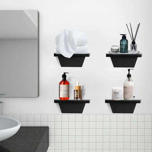 Room,Bedroom,Kitchen,Office,Pine,8x6 Inch,2 Pack(Black) PHOENANCEE Small Floating Shelves,Speaker Shelf,Trapezoid Wall