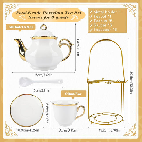 20 Set Set Sets, Set Pcs Porcelain Tea with Metal Holder, European Ceramic Tea for Adults, Coffee Tea Gift French Tea