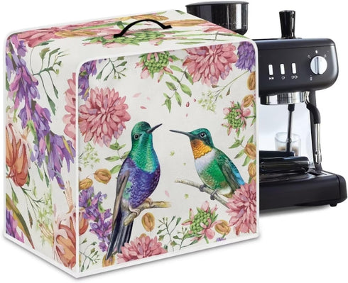 Bird Flower Coffee Machine Covers with Top Handle, Durable and Washable Covers for Coffee Maker, Office Home Decor