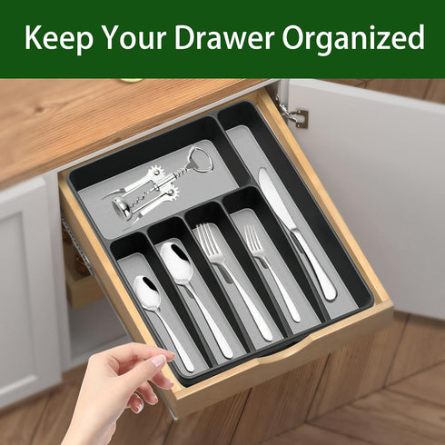Silverware Organizer Utensil Organizer Holder Kitchen Drawer Organizer Plastic Silverware Tray for Drawer Flatware Organizer 6 Compartment Black by Loyareal