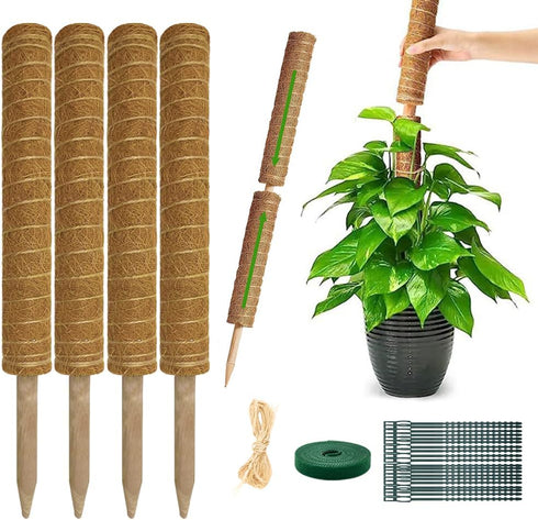 Moss Pole Monstera Plant Support: 4 Pack 16 inch Stackable Coco Coir