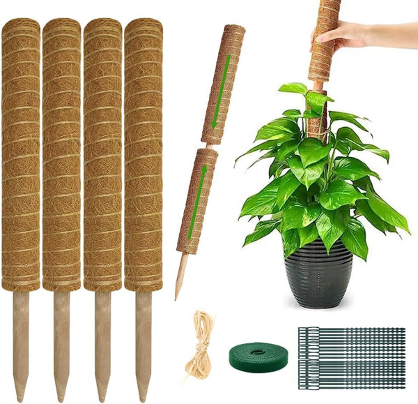 Moss Pole Monstera Plant Support: 4 Pack 16 inch Stackable Coco Coir