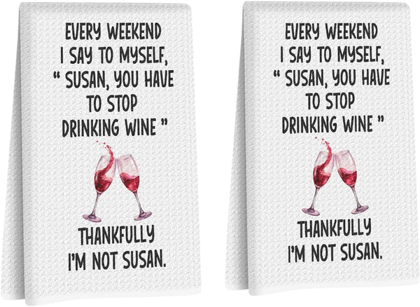 Lovdazzles 2 Pcs Funny Wine Kitchen Towels, Humorous Decorative Absorbent Microfiber Dish Cloth